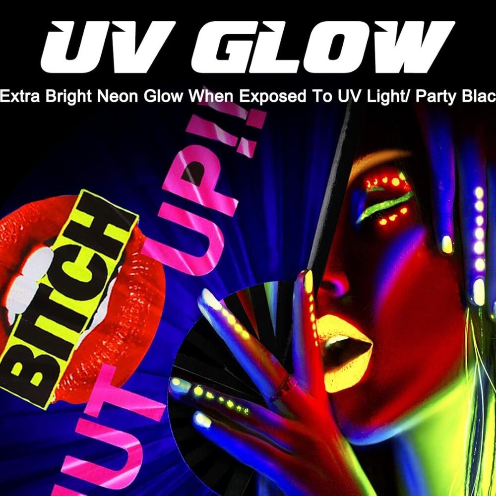 Folding Hand Fan for Women - UV Glow Rave Hand Fan Large Bamboo Hand Held Chines - Picture 4 of 8